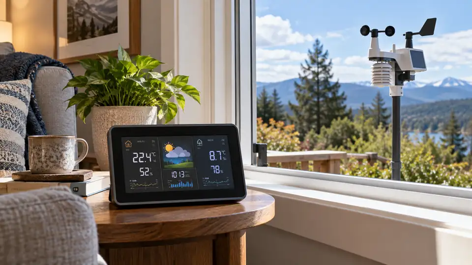 Weather station system pairing an indoor console with outdoor sensors.